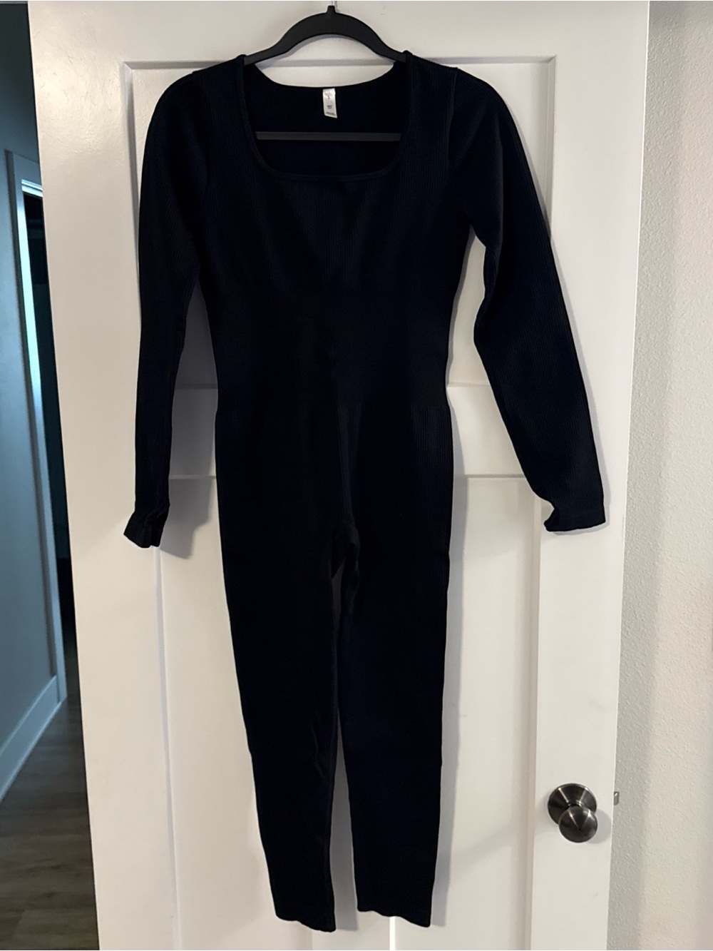 Black Long-Sleeve Ribbed Jumpsuit